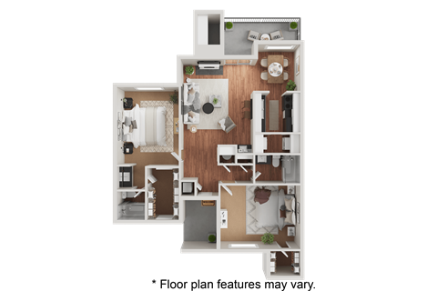 Floor plan for 2 beds, 2 baths, 1042 sqft